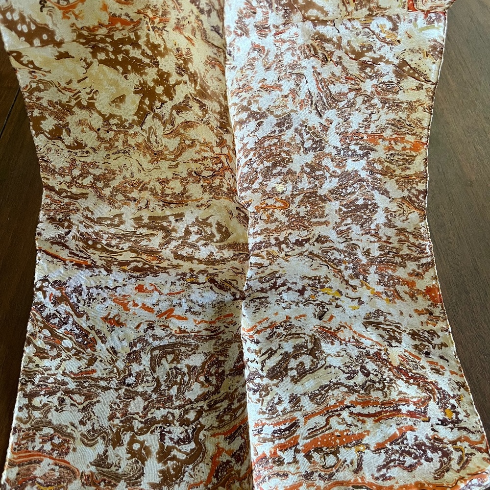 Vintage Hand-Marbled Silk Orange & Brown Scarf from India - Picture 2 of 6